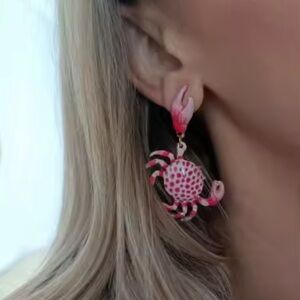 Pink Crab Dot Gold Earrings | Coastal Summer Ocean Jewelry |Beach Vacation Cute